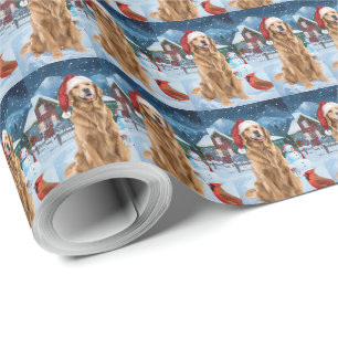 Papier Cadeau Golden Retriever Winter Wonderland Noël Joie
