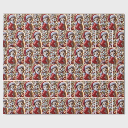 Papier Cadeau Golden Retriever with Ginger Kitten in a Stocking (Plat)
