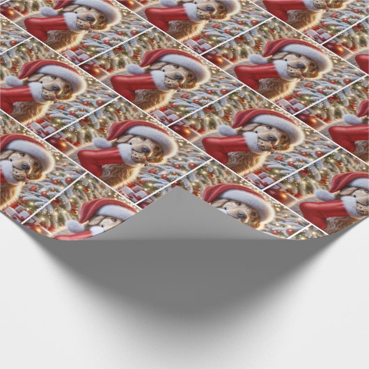 Papier Cadeau Golden Retriever with Ginger Kitten in a Stocking (Coin)