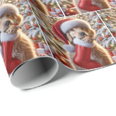 Papier Cadeau Golden Retriever with Ginger Kitten in a Stocking (Coin rond)