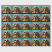 Papier Cadeau Golden Retriever with Heart Roses Saint-Valentin (Plat)