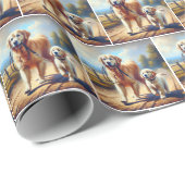 Papier Cadeau Golden Retrievers Out for a Walk (Coin rond)