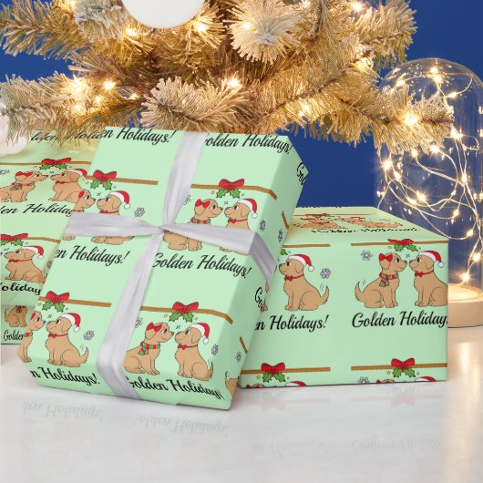 Papier Cadeau Golden Retrivers à Noël (Vacances)