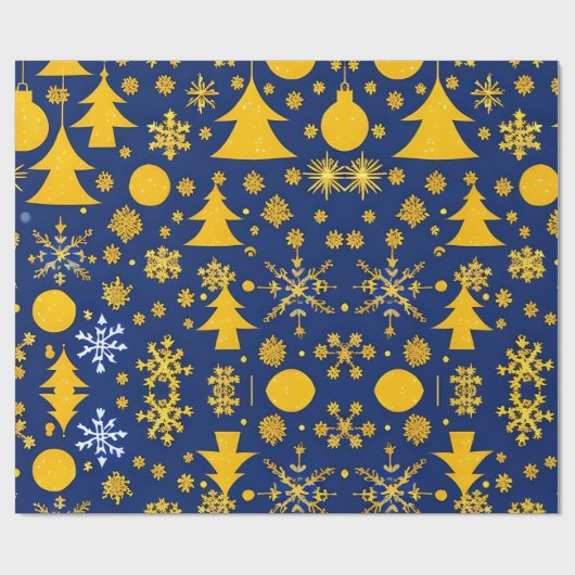 Papier Cadeau Golden Snowflakes and Trees Motif festif (Plat)