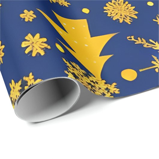 Papier Cadeau Golden Snowflakes and Trees Motif festif (Coin rond)