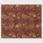 Papier Cadeau Golden Tones Ornate Paisley Pattern On Red (Plat)