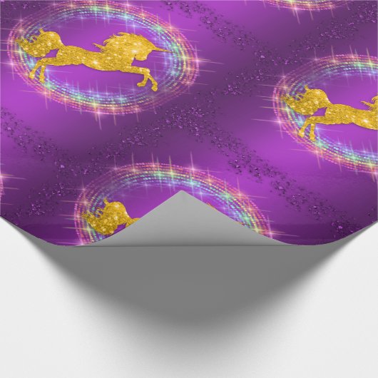 Papier Cadeau Golden Unicorn arc-en-ciel éclabousser violet (Coin)