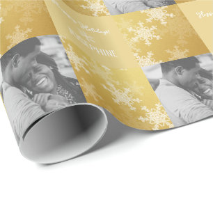 Papier Cadeau Golden White Snowlfake minimaliste photo Noël
