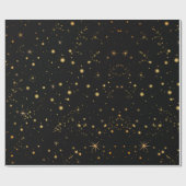 Papier Cadeau Golden Yellow Stars Black Night Sky (Plat)