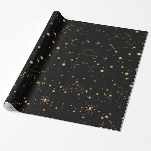 Papier Cadeau Golden Yellow Stars Black Night Sky (Déroulé)