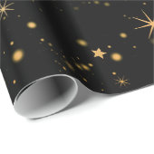 Papier Cadeau Golden Yellow Stars Black Night Sky (Coin rond)