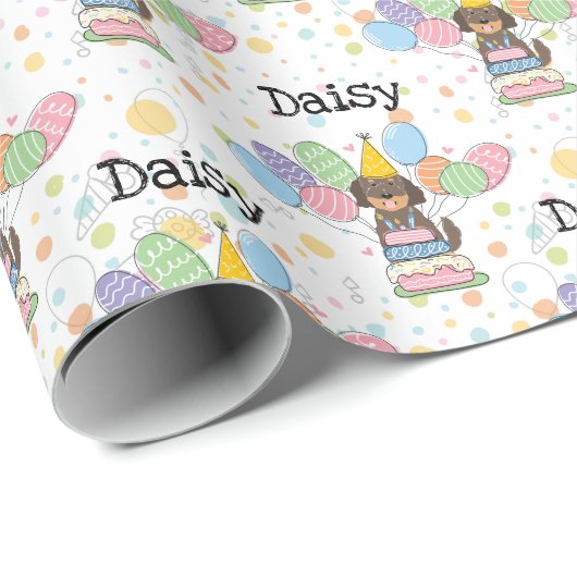 Papier Cadeau Goldendoodle Chien Anniversaire (Coin rond)