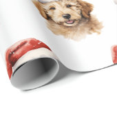 Papier Cadeau Goldendoodle Chien avec Santa Hat (Coin rond)