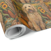 Papier Cadeau Goldendoodle Chien Moisson d'automne Thanksgiving (Coin rond)