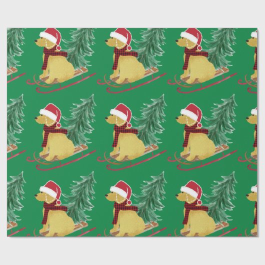 Papier Cadeau Goldendoodle Christmas Sled Green (Plat)