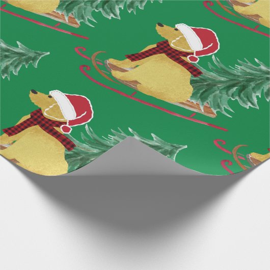 Papier Cadeau Goldendoodle Christmas Sled Green (Coin)