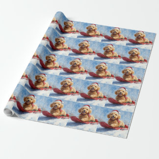 Papier Cadeau Goldendoodle Dog in Sledge Let it neige Christmas