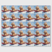Papier Cadeau Goldendoodle Dog in Sledge Let it neige Christmas (Plat)