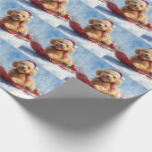 Papier Cadeau Goldendoodle Dog in Sledge Let it neige Christmas (Coin)