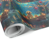 Papier Cadeau Goldendoodle Noël Festive Voyage (Coin rond)