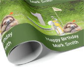 Papier Cadeau Golf 1er anniversaire avec Sloth Golfer (Coin rond)