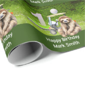 Papier Cadeau Golf 1er anniversaire avec Sloth Golfer (Coin rond)