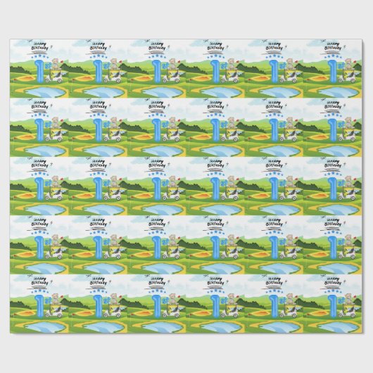 Papier Cadeau Golf 1er anniversaire golfeur d'un an (Plat)