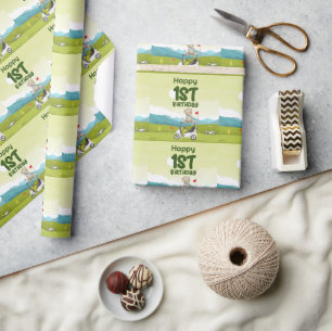 Papier Cadeau Golf 1er anniversaire golfeur d'un an avec chariot