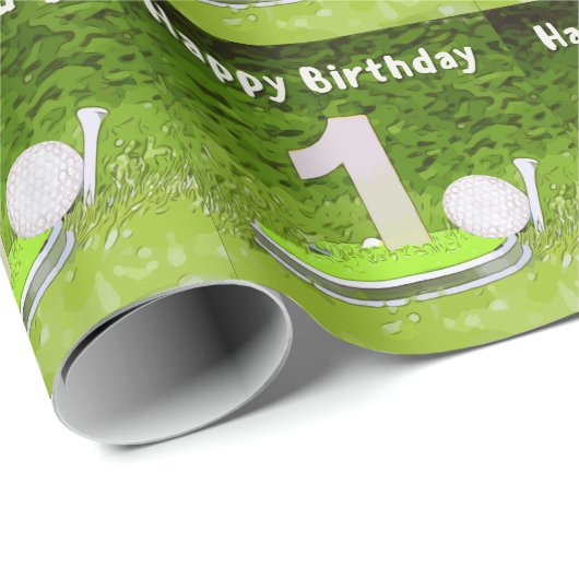Papier Cadeau Golf 1er anniversaire un an pour garçon golfeur (Coin rond)