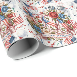 Papier Cadeau Golf 4 juillet 250 Ans Bouton Indépendance