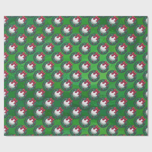 Papier Cadeau Golf Ball Christmas Wreath Motif sur Green (Plat)