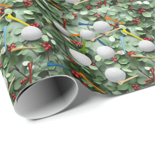 Papier Cadeau Golf Ball et tee Christmas Thème de Noël
