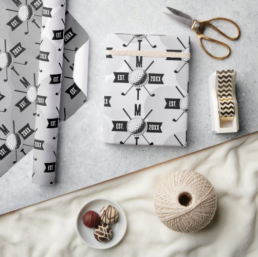 Papier Cadeau Golf Ball Texture & Club Premier Monogramme (Artisanat)