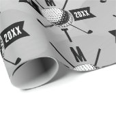 Papier Cadeau Golf Ball Texture & Club Premier Monogramme (Coin rond)