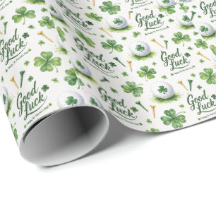 Papier Cadeau Golf Bonne Chance avec trèfle St. Patrick's Day  