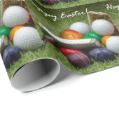 Papier Cadeau Golf Bonne Pâques pour Golfer sur herbe verte (Coin rond)