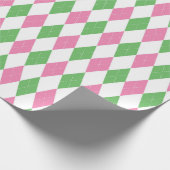 Papier Cadeau Golf Chic Pink Green Argyle Wrapping Paper (Coin)