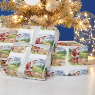 Papier Cadeau Golf Christmas Père Noël Que le terrain soit avec