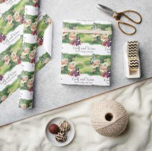 Papier Cadeau Golf et vin pour golfeur sur golf