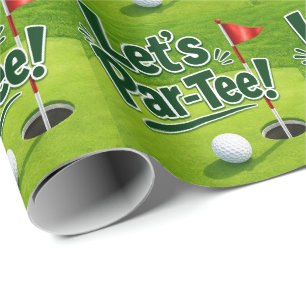 Papier Cadeau Golf Faisons un Par avec un drapeau de golf sur fo