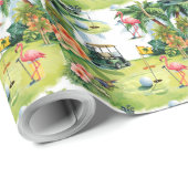 Papier Cadeau Golf Floride sur le thème de la retraite flamant r (Coin rond)