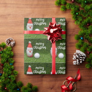 Papier Cadeau Golf Joyeux Noël avec balle de golf en vert   