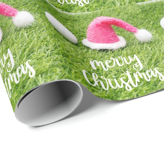Papier Cadeau Golf Joyeux Noël avec balle de golf en vert (Coin rond)