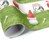 Papier Cadeau Golf Joyeux Noël avec le Père Noël à Golfer (Coin rond)