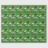 Papier Cadeau Golf Noël avec Père Noël balle de golf et tee (Plat)