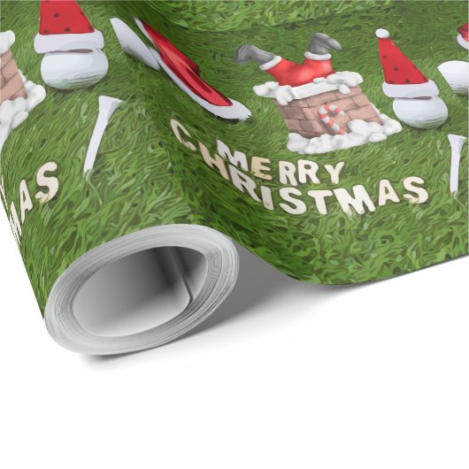 Papier Cadeau Golf Noël Vacances et balle de golf Santa Claus (Coin rond)