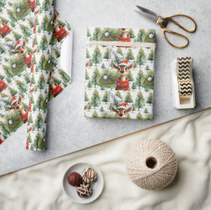 Papier Cadeau Golf Père Noël Deer at Golf Drapeau Arrière - plan