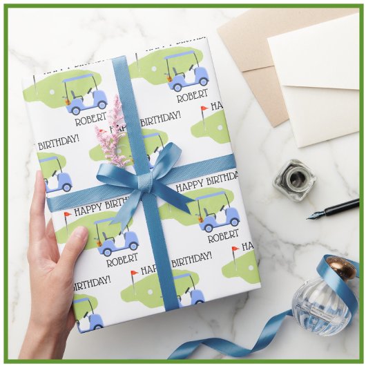 Papier Cadeau Golf personnalisé Nom à thème Anniversaire
