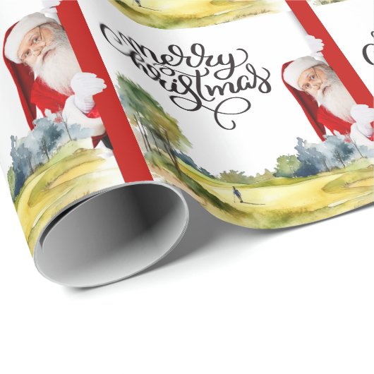 Papier Cadeau Golf Santa Claus avec Golf Panier Joyeux Noël (Coin rond)
