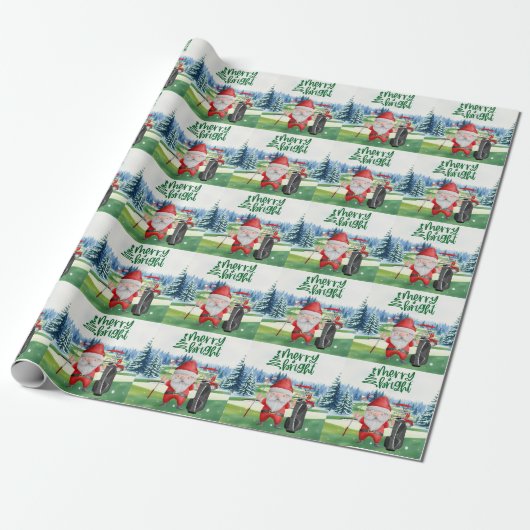 Papier Cadeau Golf Santa Claus Joyeux Noël sur Green (Déroulé)